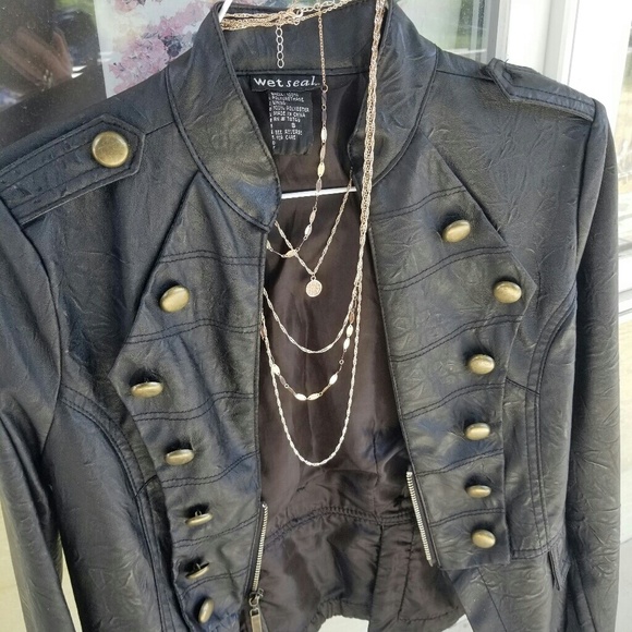 Wet Seal Military Style Leather Jacket Size Small - Picture 8 of 8
